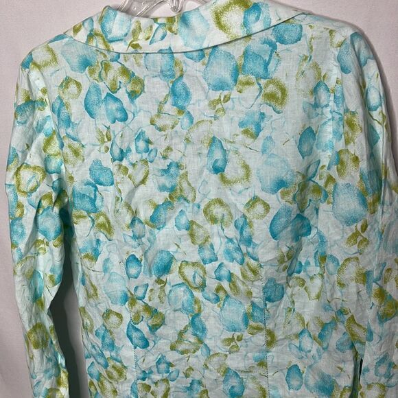 J.Jill 100% Linen Bow Button Watercolor Leaf Print Coastal Grandma Tunic Top. Sm - Picture 7 of 11